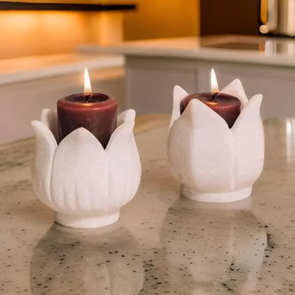 Marble Lotus Diya Set 2