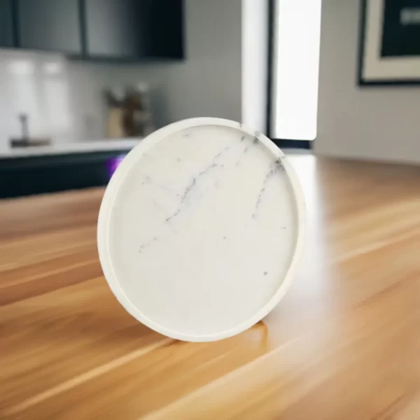 round shape white marble tray