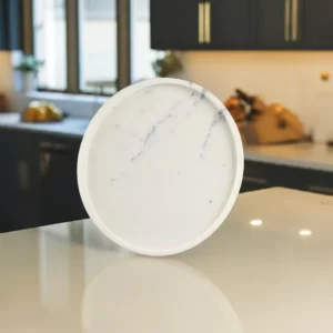 round shape white marble tray for bathroom