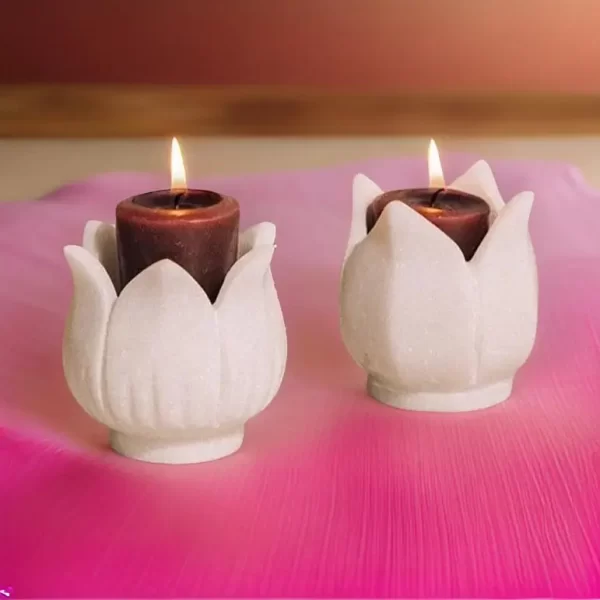 White Marble Lotus Diya set of 2