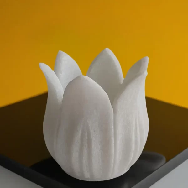 White Marble Lotus Candle Holder