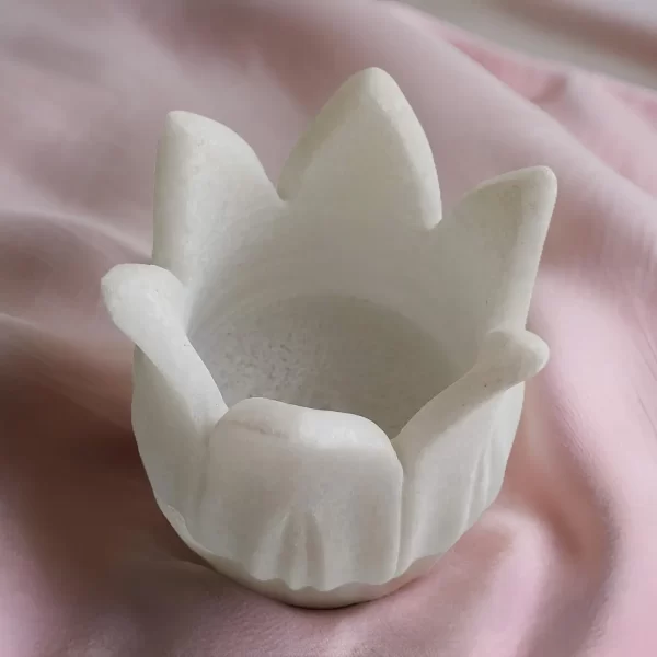 White Marble Lotus Diya