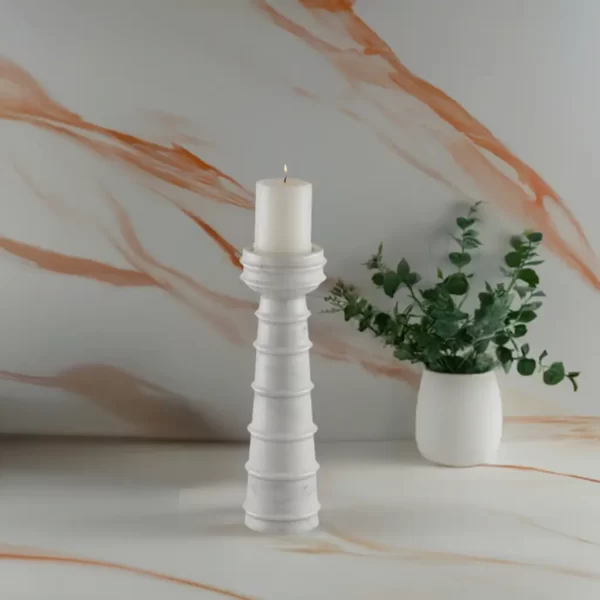 Cylindrical White Marble Candle Holder