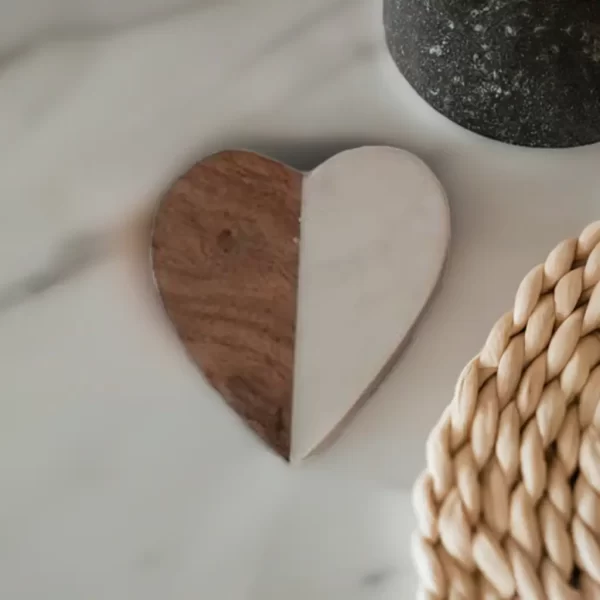 heart shaped marble and wood coasters