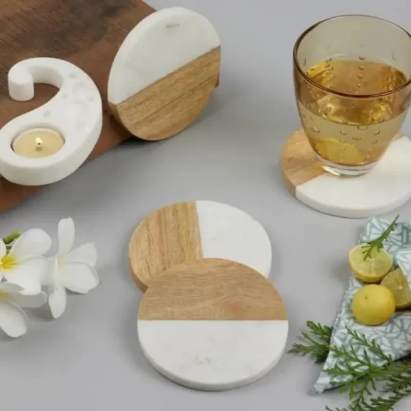 round Marble Wood Coasters