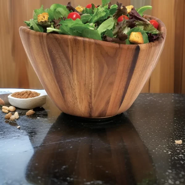 large wooden wave-bowl for-salads at wholesale price