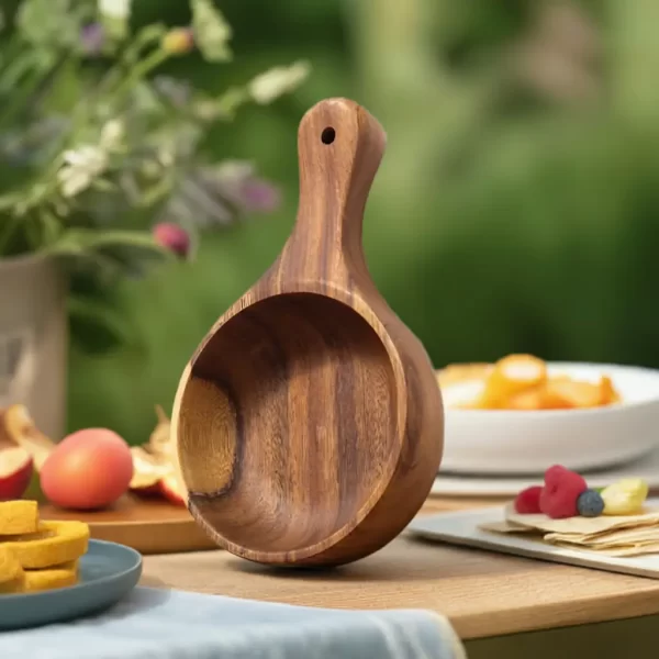 wooden bowl with handle for home hotel restaurant