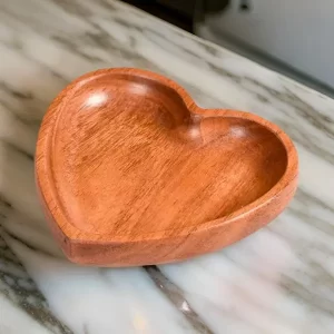 Acacia Wood Heart Dessert Plate 6 Inch At Wholesale Rate